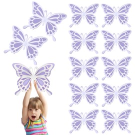 Tasodin 12 Pcs Large Butterfly Party Decoration 3D Butterfly Wall Decor, 2 Sizes Big Paper Butterfly Cutouts Stickers for Birthday Party Baby Shower Bedroom Wedding, Silver and Purple