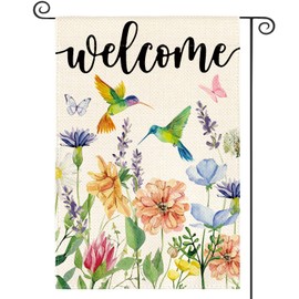AVOIN colorlife Hummingbird Spring Flowers Garden Flag 12 x 18 Inch Double Sided, Seasonal Welcome Yard Outdoor Flag