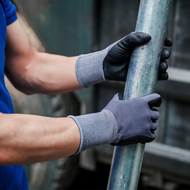 RUFCRIL Work Gloves With Grip for Men and Women, Nitrile Coated Working Gloves with Reinforced Non-slip Palm,Touchscreen Gardening Gloves, Breathable & Thin Mechanic Gloves - 1 Pair - Large