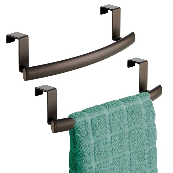 mDesign Juego de 2 barras para colgar paños de cocina – Colgadores de cocina para las puertas de los armarios – Toalleros de baño de metal – bronce