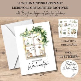 celebr8te Christmas Cards with Envelope Set and Free Stickers (12 of Each) – Greeting Cards, Postcards, Gift Cards – Christmas Cards Set No. II