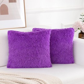 BBiggood Lavender Purple Throw Pillow Covers for Couch, Pack of 2 Luxury Soft Faux Fur Throw Pillow Covers Home Decor Pillows for Couch Living Room Bed Furry Plush Pillow Cover Set, 18 x 18 Inch