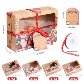 Ayuanb 12 Packs Christmas Cookie Boxes with Window, 8.66''x 6.18''x 2.74'' Xmas Bakery Goods Boxes, Christmas Eve Pastry Boxes with Ribbons and Gift Tags, Cupcake Boxes for Xmas Party Gift Giving