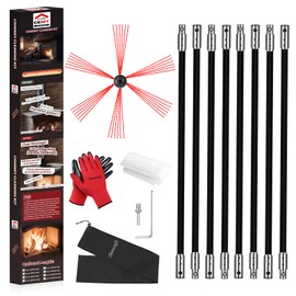 Cleancraft 20 Feet Chimney Sweep Kit, Chimney Cleaning Kit with 6 Flexible Black Chimney Rods, Chimney Brush, Rotary Chimney Cleaning System Driven by Drill