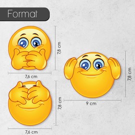Smiley-Aufkleber Set I taub - stumm - blind I rund Ø 9 cm I lustige Emoticon Sticker für Laptop Notebook Tür Roller Auto I selbstklebend I wetterfest I kfz_662