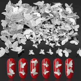 JERCLITY 150 Pieces 3D Silver Butterfly Nail Charms Nail Butterfly Charms Butterfly Charms for Nails 3D Nail Charms Mini Nail Tip Metal Glitter Sequin Butterfly Nail Stickers Butterfly Nails for Women
