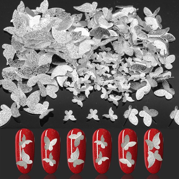 JERCLITY 150 Pieces 3D Silver Butterfly Nail Charms Nail Butterfly