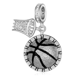 Basketball Hoop Sports Charms for Bracelets 925 Sterling Silver Basketball Jewelry Sports Charms Jewelry Gifts for Women Men