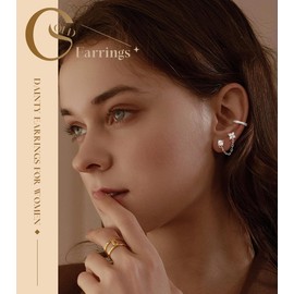 FIOROYAL 25 Pieces Piercing Ear Gold, 20G Helix Piercings Surgical Steel Medical Earrings for Women, 14 K Gold-Plated Stud Earrings Set, Small Hoop Earrings Gold Earrings, Green, Conch Tragus