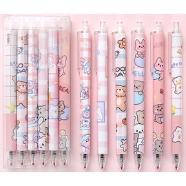 WEZCHUGHAOL 12Pcs Kawaii Gel Ink Pens, 0.5mm Black Ink Retractable Gel Pens, Fine Point Aesthetic Pens