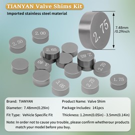 TIANYAN 7.48mm Valve Shim Kit Compatible with Honda CRF250R CRF250X丨Kawasaki KX250F丨Suzuki RMZ 250 GSX-R750丨Yamaha YZ250F WR250F Dirt Bikes.(141pcs)