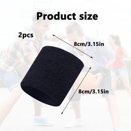 2PCS Sweat Bands Wristbands Elastic Black Arm Sweatbands Cotton Gym Sports Sweatband Bracelet Fitness Sweatbands for Men Women for Tennis Running Basketball (3.15 x 3.15inch)