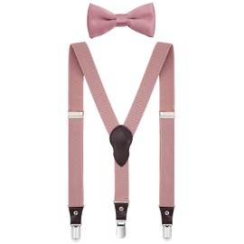 Shark Tooth Boys' Suspenders and Bow Tie Set Y-Back Adjustable for Wedding Blush 30"