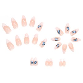 24 Pcs Press on Nails Medium,Lucoffeoi Almond Fake Nails with Nail Glue Almond and Square on Nails Set with Adhesive Tabs File Nails Tips for Women Girls Kids