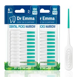 Dr. Emma Dental Picks Narrow Space Mint Soft Rubberized Tooth Picks Tight Floss Pick Easy to Use Brush Picks for Teeth Cleaning and Gum Health 100Ct/Pack, 2 Pack(200Ct)