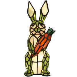 Bieye L10948 Rabbit Holds Carrot Tiffany Style Stained Glass Accent Table Lamp for Home Decor (Green)