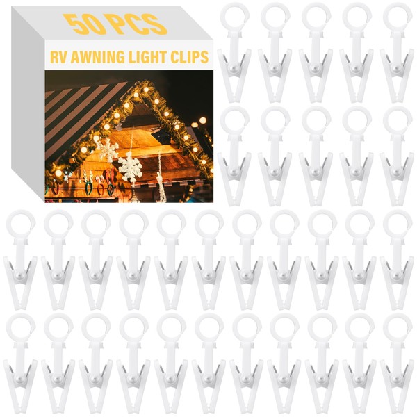 Beeveer 50 Pcs RV Awning Light Clips White Curtain Hooks