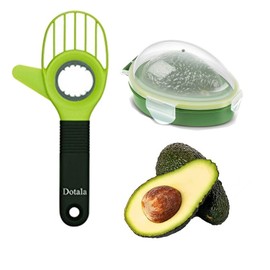 Dotala 3 in 1 Avocado Slicer Tool and Saver Keeper,Avocado Pit Remover and Cutter as knife peeler scoop with Comfort-Grip Handle (Green-(Slicer+Saver))