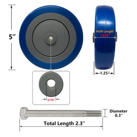 LONGRUNFORU Shopping Cart Wheel, 5" Diameter X 1-1/4" Width Polyurethane Wheel, 5/16" Axle Diameter, 5 Inch Caster Wheel Replacement, Blue(20 Pack)