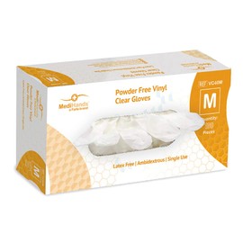 MediHands Clear Vinyl Powder Free Gloves | Food Safe | Disposable | Latex Free | Medium - Pack of 100