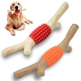 SCHITEC Juguete masticable para Perros para masticadores agresivos, Palo de dentición de Nailon y Goma Resistente con Sabor a Madera de Arce y Tocino 