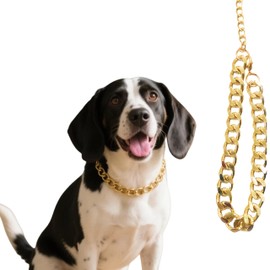 Cwyza Gold Dog Chain Necklace Collar – Fashionable Cuban Link, Adjustable, Lightweight & Durable Metal Decoration (Gold, 20" (Neck Fits 20"-24"))