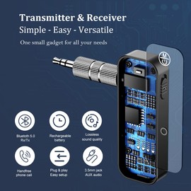GMCELL Adaptador Bluetooth 5.0 de 3.5 mm Jack Aux Dongle, transmisor/Receptor inalámbrico 2 en 1 para Audio de TV, proyector, PC, Auriculares, Coche
