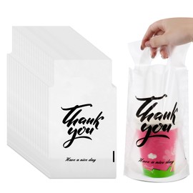 PerKoop 500 Pcs Drink Carrier for Delivery Clear Cup Carrier with Handle Thank You Drink Bags Single Take out Cup Carriers for Beverage Coffee Shop, Restaurant, Bakery, Bar(Classic)
