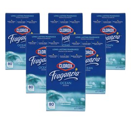 Clorox Fraganzia Dryer Sheets in Ocean Scent, 80 Count - 6 Pack | Wrinkle-Reducing Fabric Softener Sheets | Best Laundry Dryer Sheets with Long-Lasting Ocean Scent