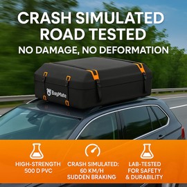 BAGMATE Car Roof Bag - Car Rooftop Cargo Carrier Bag – 19 Cubic Ft Waterproof Roof Rack Cargo Carrier, Includes Anti-Slip Mat, 4 Door Hooks, Reinforced Zipper/Buckle, with or Without Rack