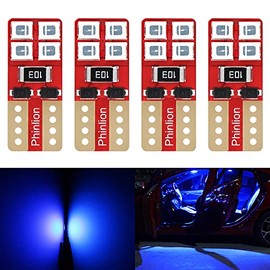 Phinlion Super Bright 2835 8-SMD Wedge W5W T10 158 168 194 2825 Blue LED Bulbs for Car Interior Dome Map Door Courtesy License Plate Lights (Pack of 4)