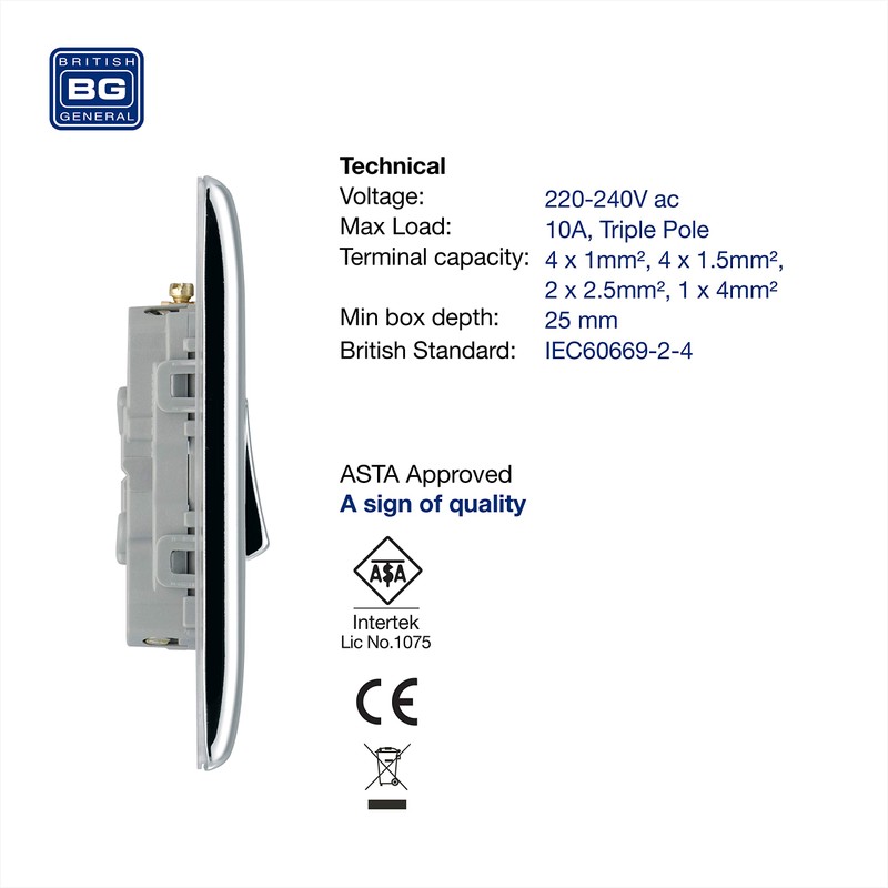 BG Electrical 3-Pole Fan Isolator Switch