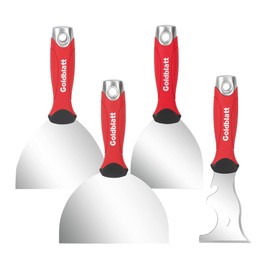 Goldblatt 4-piece Stainless Steel Joint Knife Set, 3-piece 4'', 5'', 6'' Putty Knives and 9-in-1 Multi-Tool Painter Scraper, Soft Handle with Hammer End, for Drywall