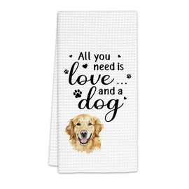 FIicy Golden Retriever Gifts Kitchen Towels, Dog Owner Lover Gifts Dish Towels, All You Need is Love and Golden Retriever Decorative Hand Towels, Golden Retriever Kitchen Bathroom Decor(16x24 Inch)