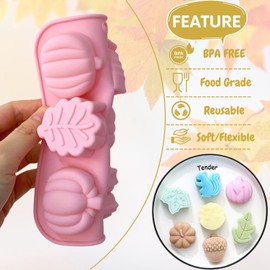 Crethinkaty 1 Pieces Autumn Silicone Chocolate Moulds 6 Cavity Pumpkin, Leaves, Maple Leaves Shapes Molds for DIY Chocolate,Candy,Jelly