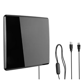 One for All 14432 HDTV 1080p Antenna Amplified Indoor Flat TV Antenna with Multiple Directional, 50 Mile Range & Signal Level Indicator -5 Feet Coaxial Cable – Black
