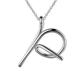 Besilver Capital Cursive Script Initial Letter P Necklace Charm 925 Sterling Silver Alphabet Pendant Women Men Unisex Monogram Name Bridesmaid Birthday Gift FP0024P
