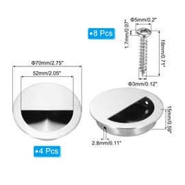 PATIKIL Recessed Door Handles 70mm/2.75" Dia, 4 Pack Round Hidden Concealed Door Pulls 304 Stainless Steel Flush Finger Pull Handle with Screws for Sliding Door Cabinets Drawers, Silver