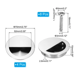 PATIKIL Recessed Door Handles 70mm/2.75" Dia, 4 Pack Round Hidden Concealed Door Pulls 304 Stainless Steel Flush Finger Pull Handle with Screws for Sliding Door Cabinets Drawers, Silver