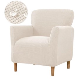 Bifaunvogel Waterproof Accent Chair Cover with Arms Stretch Jacquard Single Sofa Armchair Slipcovers Soft Couch Cover Upholstered Reading Club Chair Protector for Bedroom Office Beige