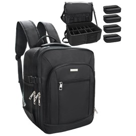 Makeup Backpack Makeup Artist Bag Professional Extra Large Cosmetic Bag Travel Train Case Storage Organizer Double-Layer Large Capacity Cosmetic Case with 4 Pouch(Black)