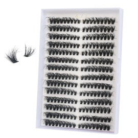 FANDIQ Fluffy Individual Eyelashes Cat Eye Cluster Lashes 252PCS Fluffy Individual Cluster Eyelashes 8-16MM Natural Cluster Lashes Left&Right Fox Eye Lashes Clusters for Beginners(40D)