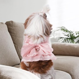 Norbi Cute Small Dog Dresses Female Puppy Outfits with Bowknot Spring Summer Princess Dress Birthday Designer Dog Clothes Pink L