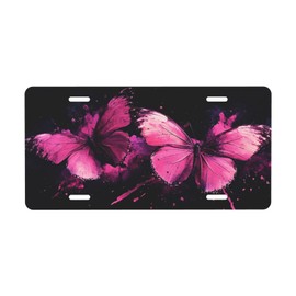 Pink Butterfly License Plate Decorative Metal Car Plate