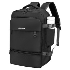 SUIKIHUM Travel Backpack for Men and Women,35L Carry on Laptop Backpack,Fits 16" Laptop with Water-Resistant Oxford Fabric,Anti-Theft Daypack with Luggage Strap and Shoe Compartment, Black
