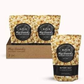 Miss Hannah's Gourmet Popcorn Buttery Salt - Classic Salty Popcorn, Light & Crisp | Vegan, Gluten-Free, Dairy-Free Snack - 13oz (3 Pack)