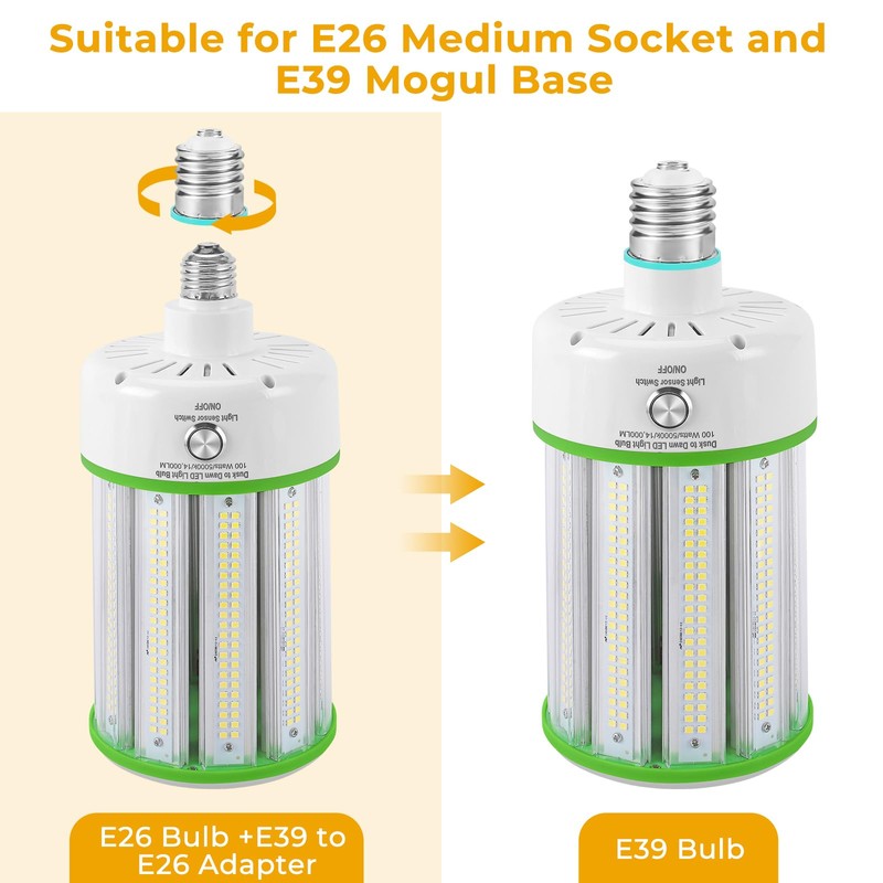 2 Pack Dusk to Dawn Light Bulbs 100W(Equivalent 1000W), E26/E39
