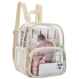 Busiuw Clear Backpack for Stadium Events Clear Backpack 12x12x6 with Front Pocket for Concert Sport Fashion Women Backpack Events Work Travel(Cream)