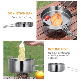 Lixada Camping Cookware Set 4-Piece Stainless Steel Camping Pot Compact Foldable Camping Tableware Pot Plate for Picnic Camp Cooking Set Backpacking Camping Hiking