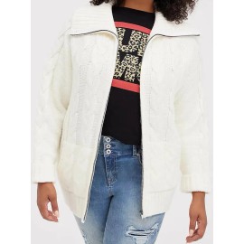 Torrid Chunky Cable Zip Up Shawl Sweater Jacket Ivory 1 1x 14 16 #A08680